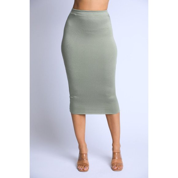 Boutique Dresses & Skirts - Women's Solid Casual Stretch Bodycon Elastic High Waist Pencil Midi Skirt Cute